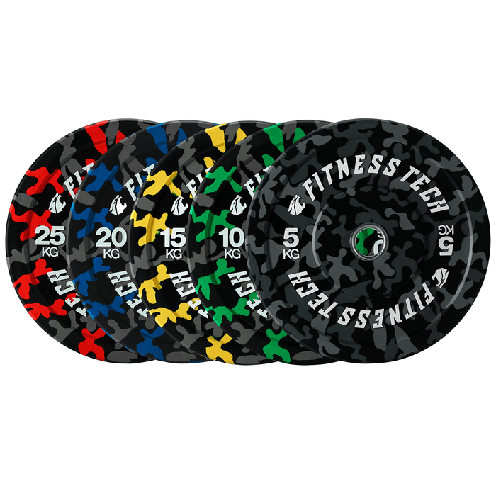 Set de 150kg Disco Bumper Plate Camuflaje Flecks Alta Resistencia