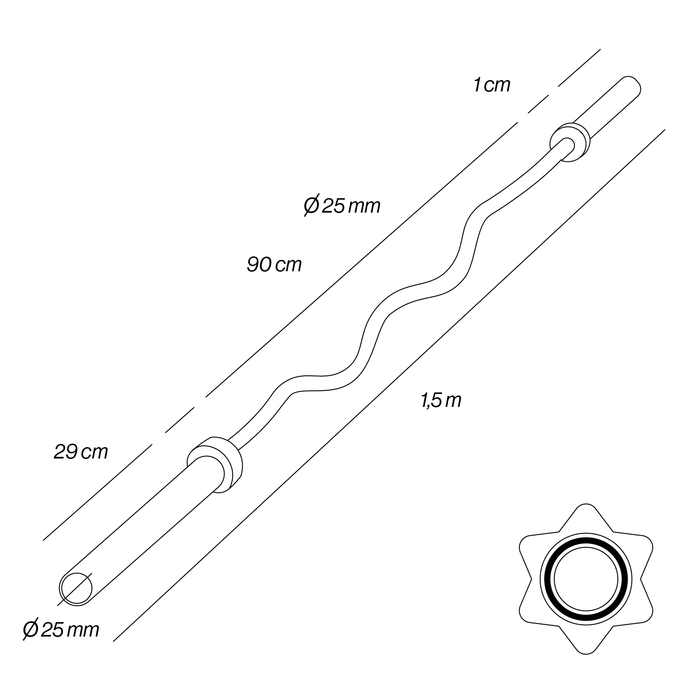 Drążek Super Curl 1,5 m * 25 mm / Z 2 nakrętkami zabezpieczającymi